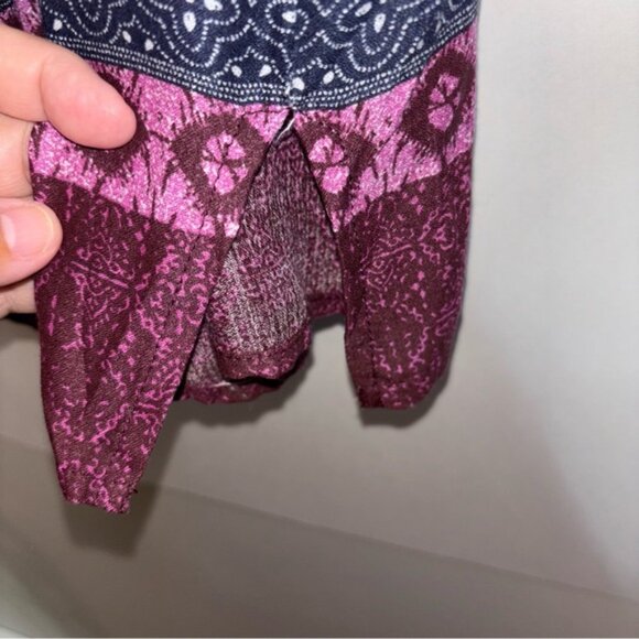 Lucky Brand Women's Large Floral Blouse Tunic Top Peasant Boho Long Sleeve Tie - Picture 9 of 10